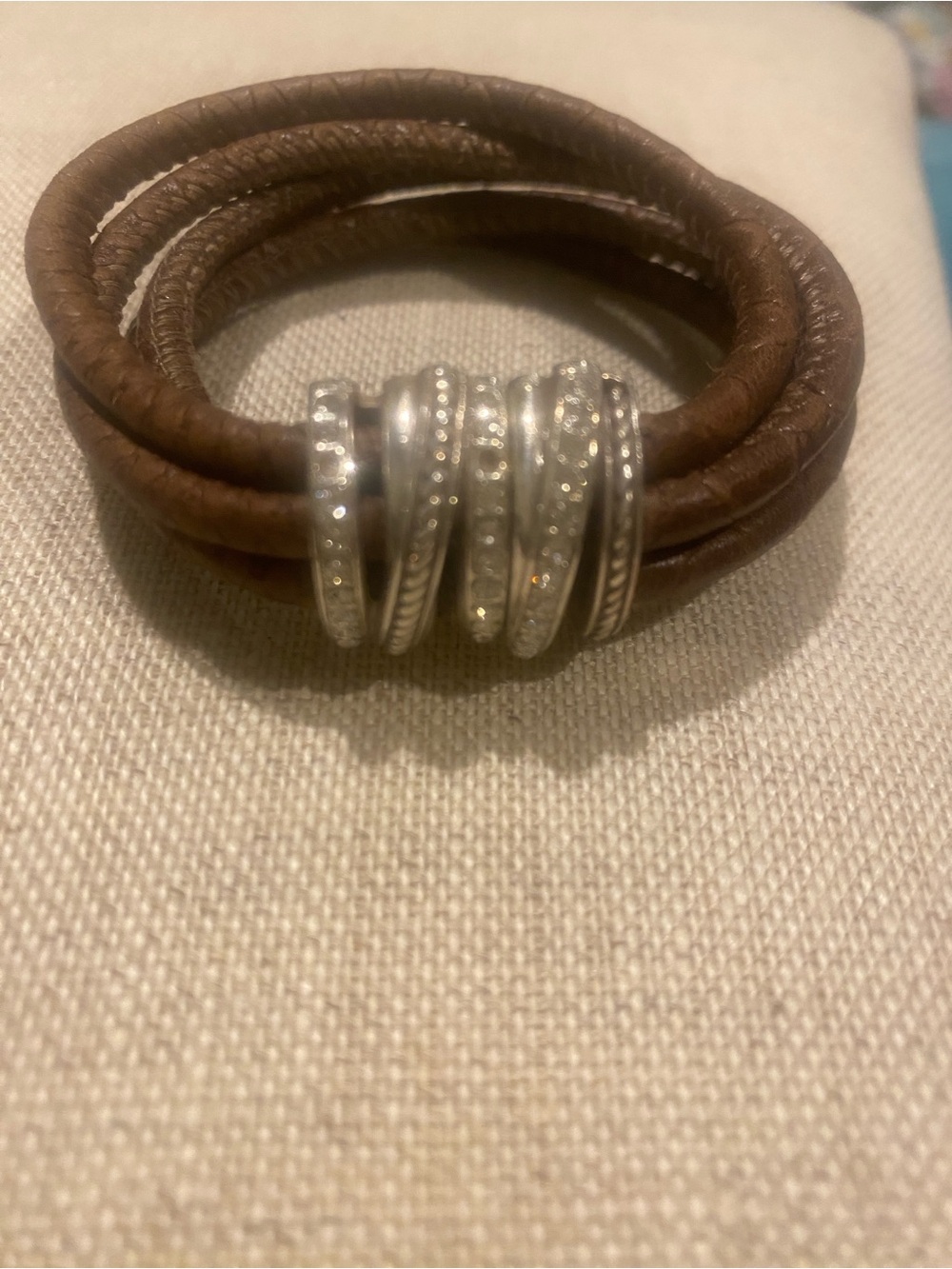 Brighton Brown Leather Wrap Bracelet with Silver Accent Rings